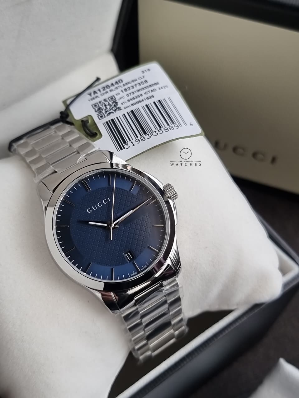 Gucci Men’s Analog Quartz Stainless Steel Blue Dial 38mm Watch YA126440