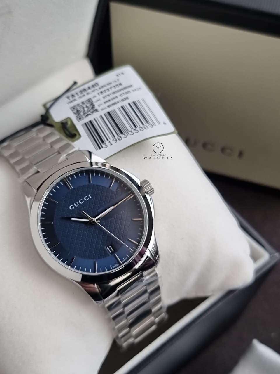 Gucci Men’s Analog Quartz Stainless Steel Blue Dial 38mm Watch YA126440