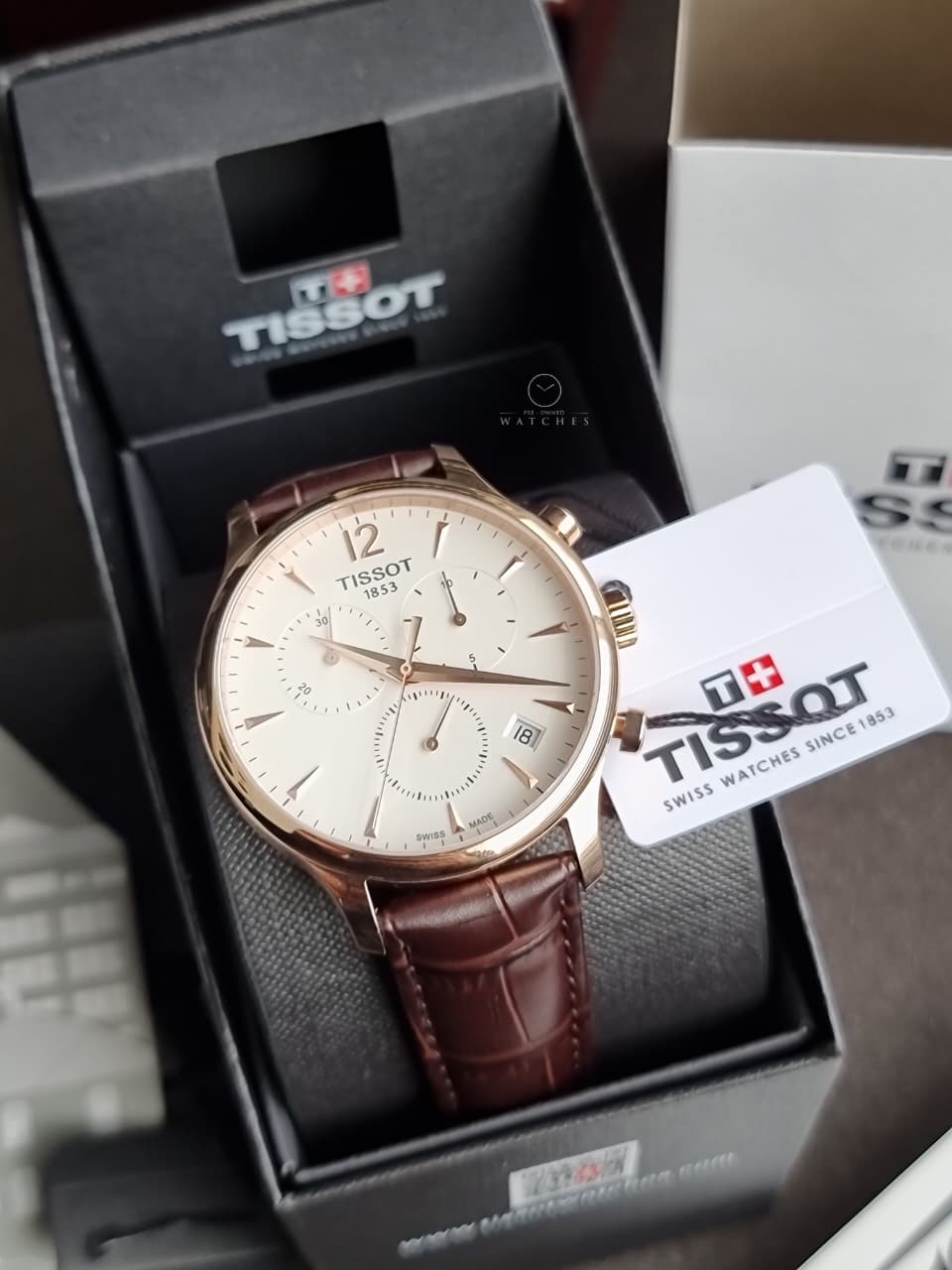Tissot Tradition Chronograph 42mm Silver Dial Brown Leather Strap Swiss Quartz Men's Watch – T063.617.36.037.00