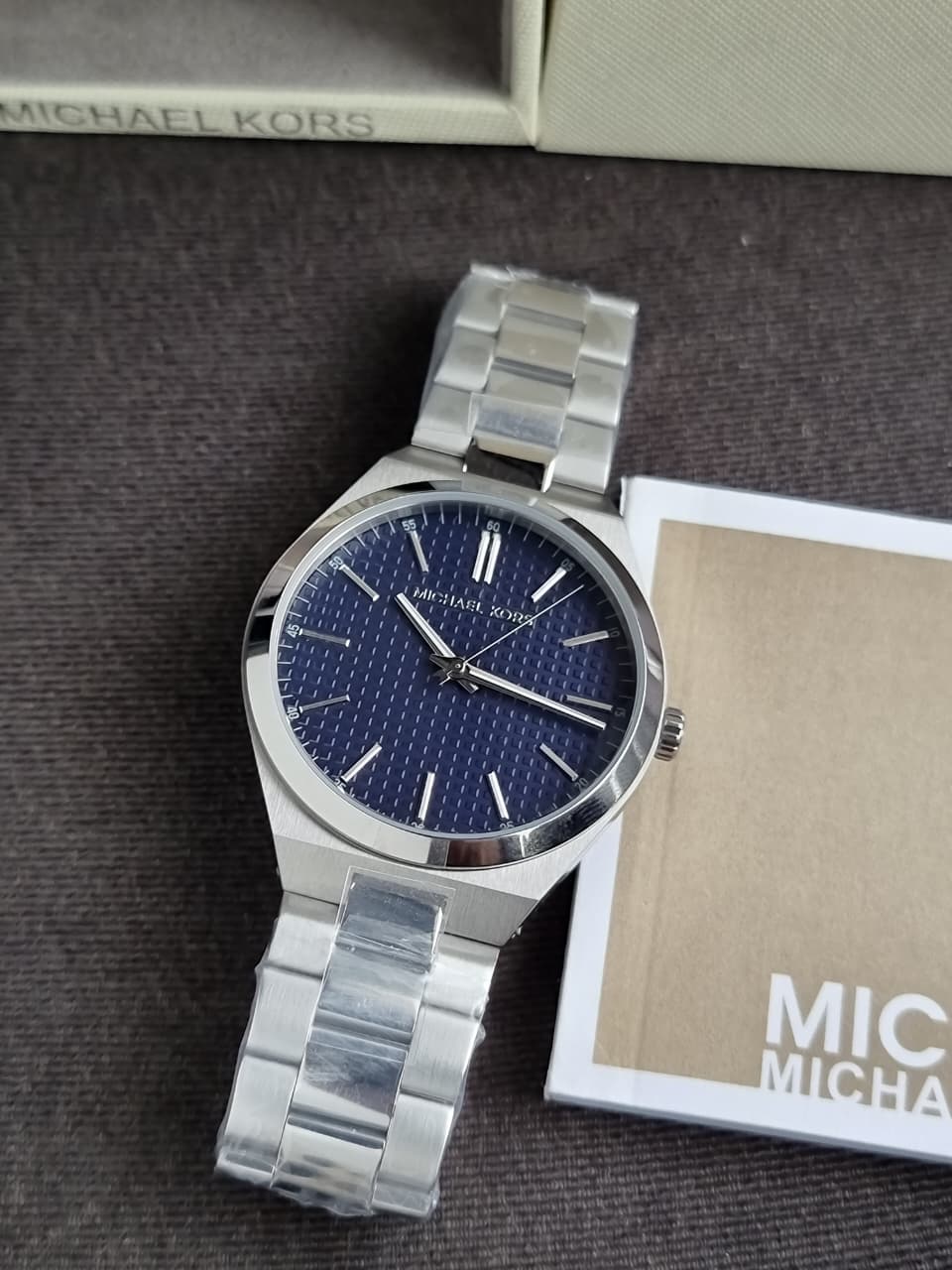Michael Kors Lennox 43mm Blue Dial Silver Stainless Steel Men's Watch – MK9227