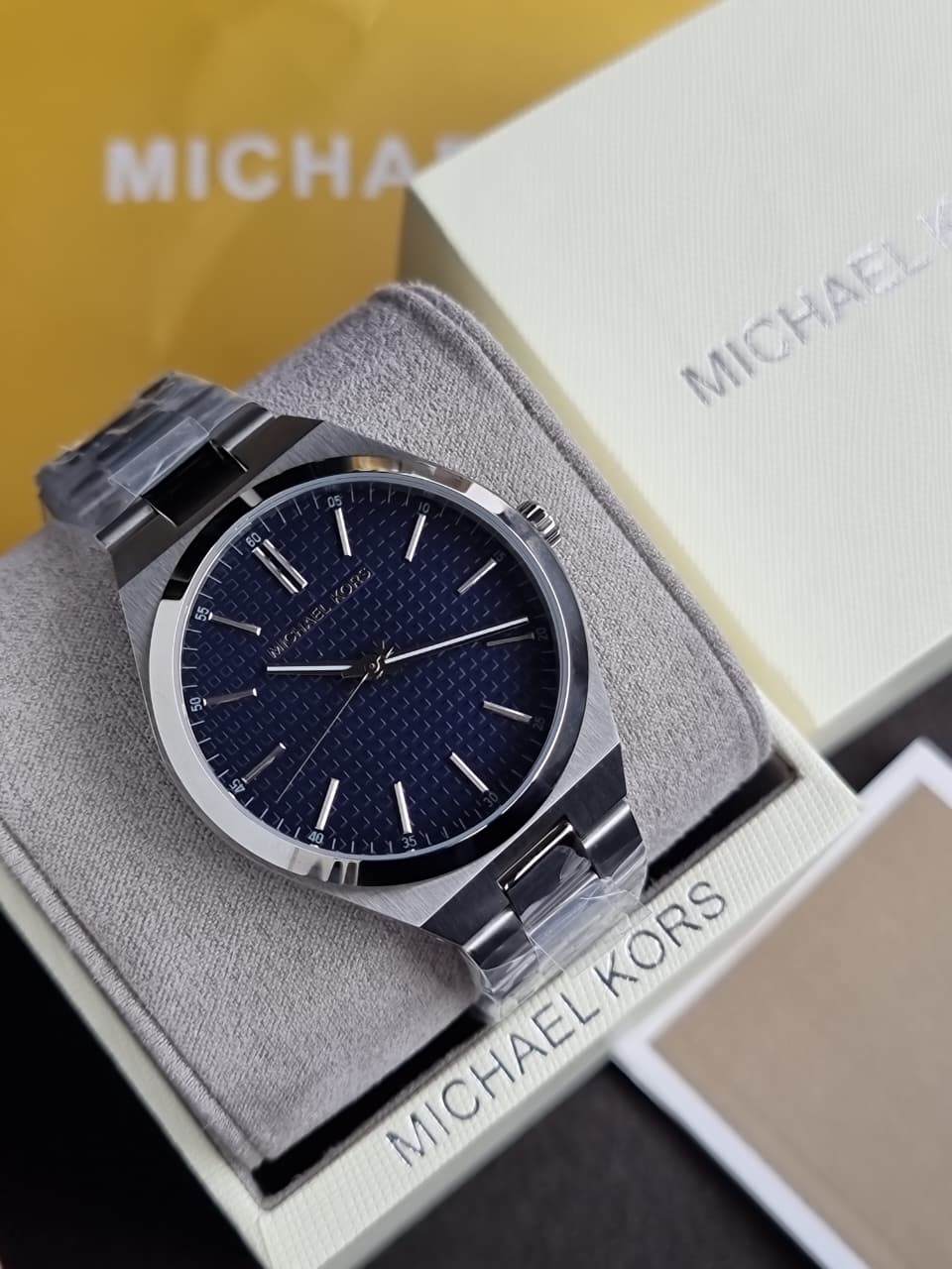 Michael Kors Lennox 43mm Blue Dial Silver Stainless Steel Men's Watch – MK9227