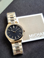 Michael Kors Lennox 43mm Black Dial Gold-Tone Stainless Steel Men's Watch – MK9226