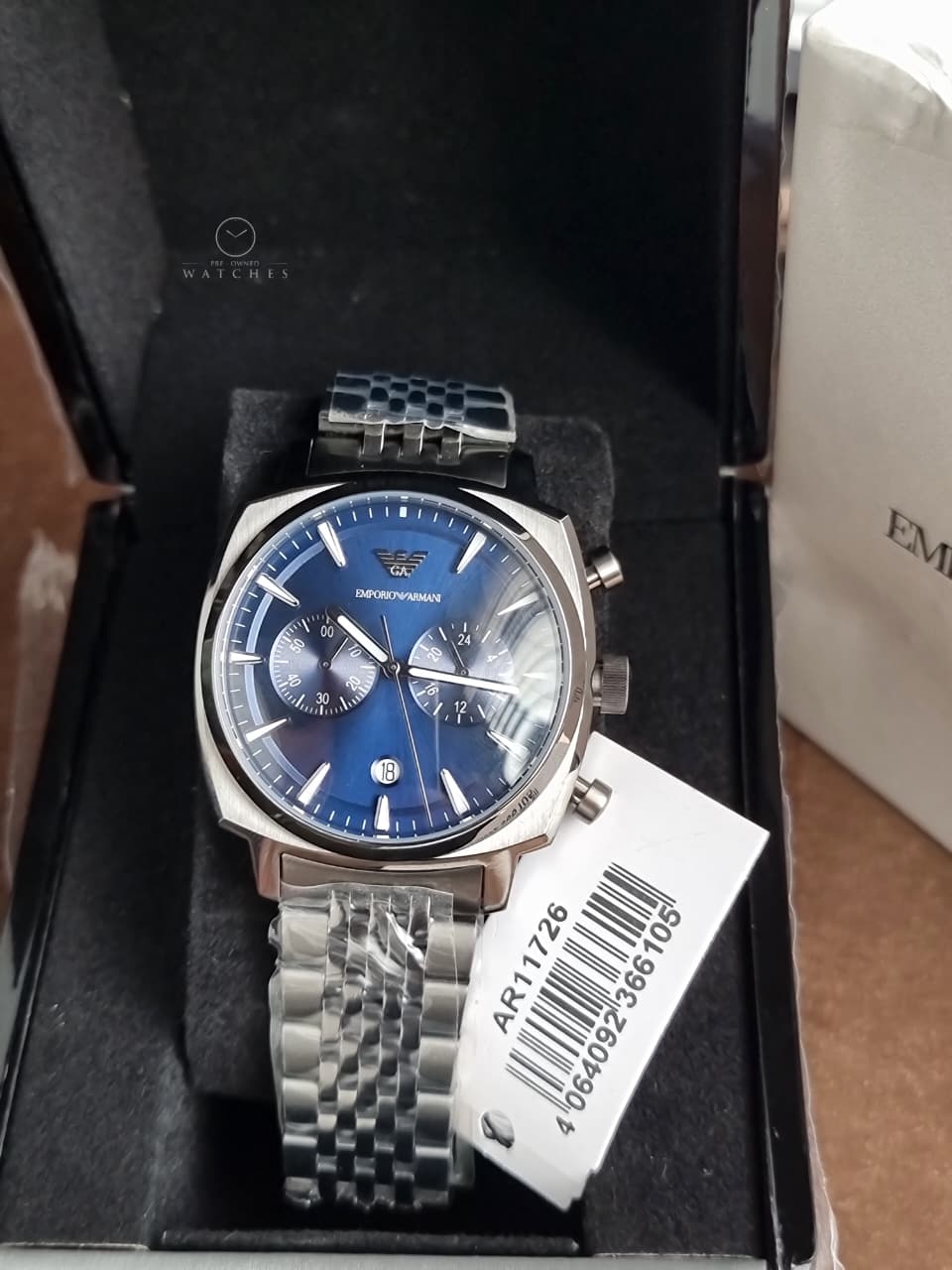 Emporio Armani Carlo 40mm Blue Dial Gunmetal Stainless Steel Chronograph Men's Watch – AR11726
