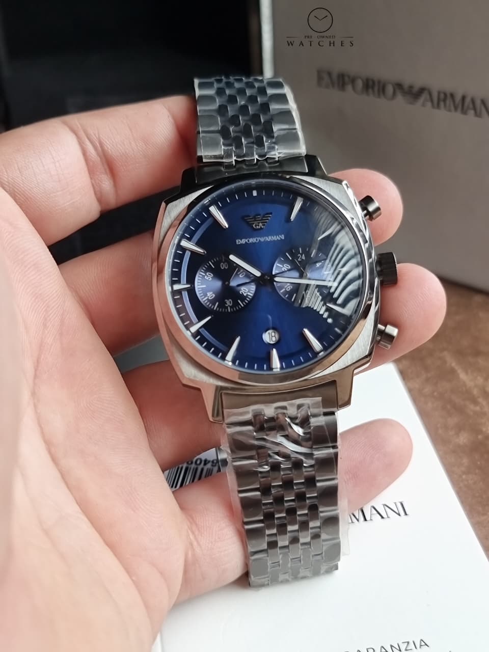 Emporio Armani Carlo 40mm Blue Dial Gunmetal Stainless Steel Chronograph Men's Watch – AR11726