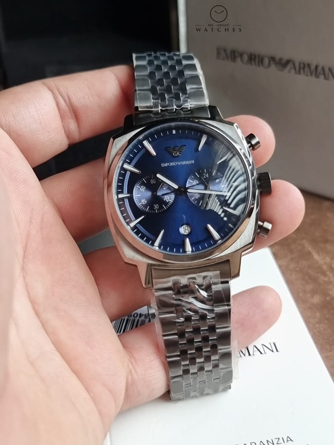 Emporio Armani Carlo 40mm Blue Dial Gunmetal Stainless Steel Chronograph Men's Watch – AR11726 Main Image