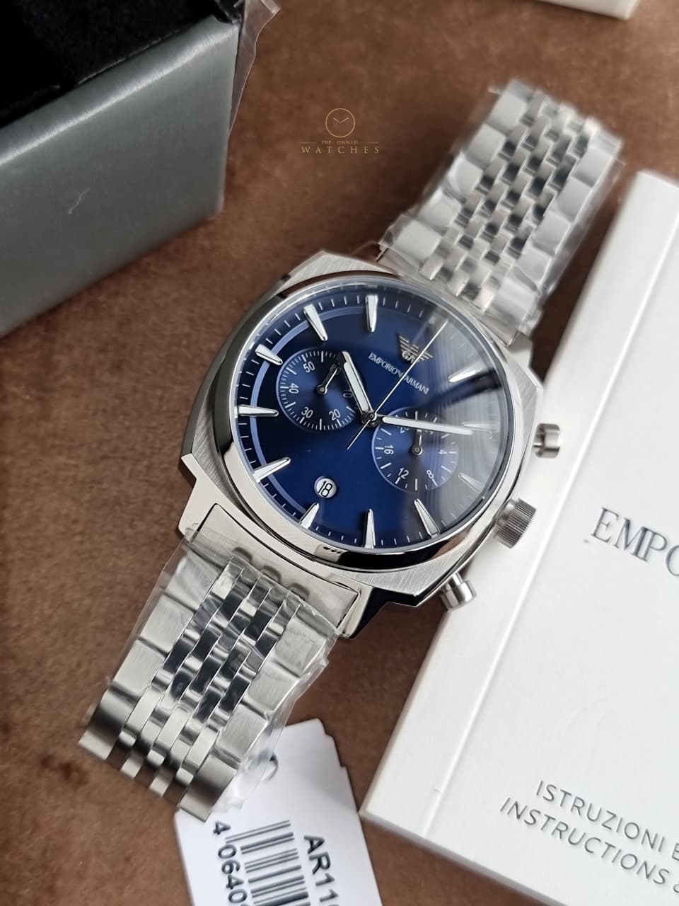 Emporio Armani Carlo 40mm Blue Dial Silver Stainless Steel Chronograph Men's Watch – AR11688