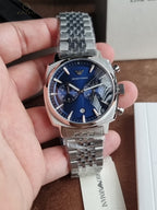 Emporio Armani Carlo 40mm Blue Dial Silver Stainless Steel Chronograph Men's Watch – AR11688