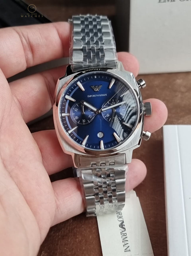 Emporio Armani Carlo 40mm Blue Dial Silver Stainless Steel Chronograph Men's Watch – AR11688 Main Image