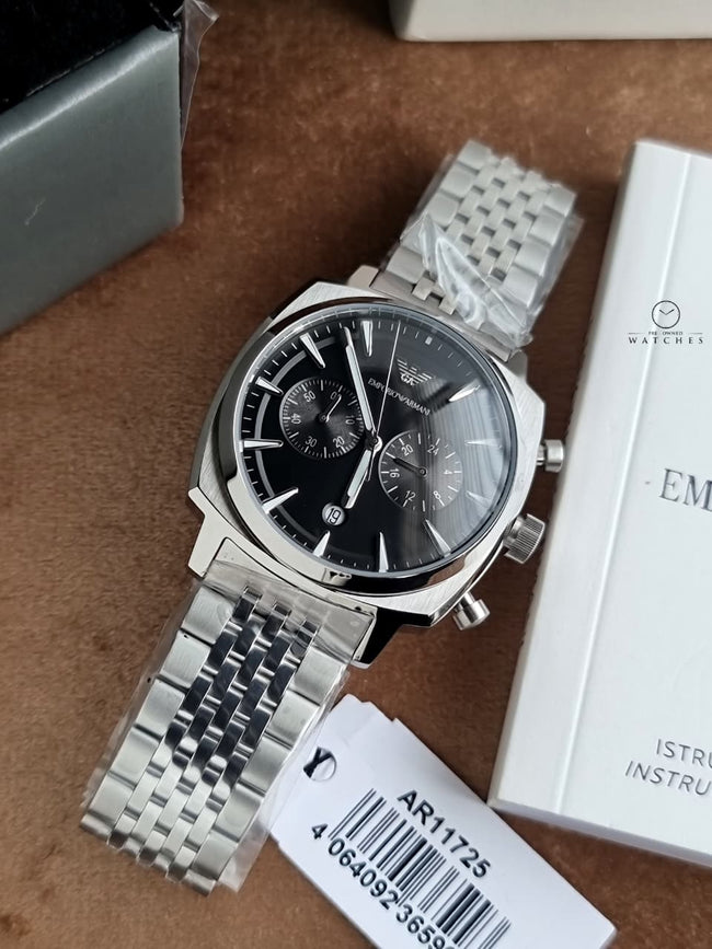 Emporio Armani Carlo 40mm Silver Dial Silver Stainless Steel Chronograph Men's Watch – AR11725 Hover Image