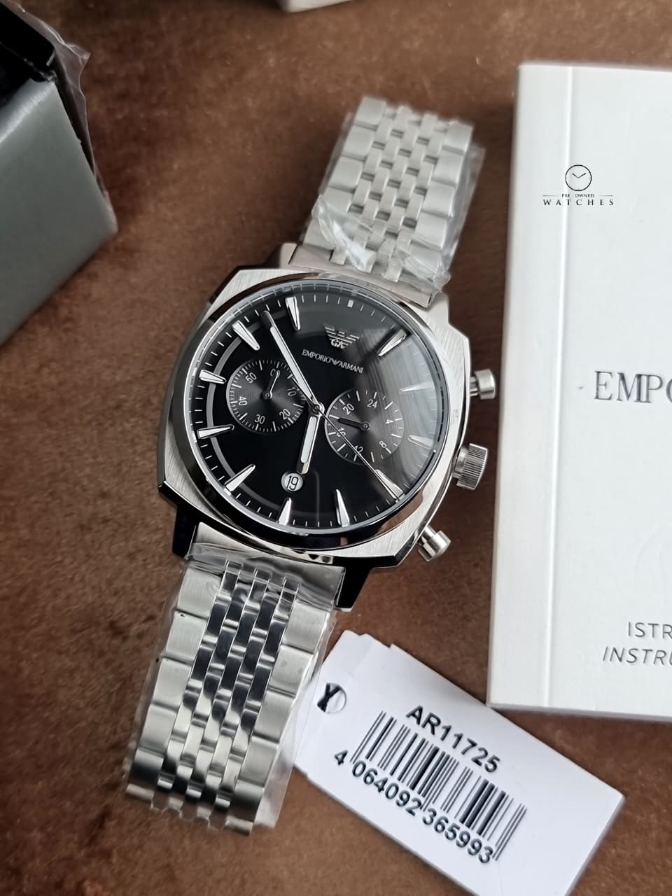Emporio Armani Carlo 40mm Silver Dial Silver Stainless Steel Chronograph Men's Watch – AR11725