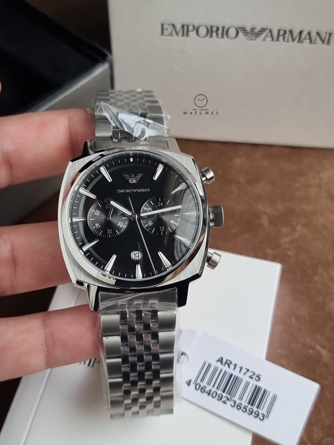 Emporio Armani Carlo 40mm Silver Dial Silver Stainless Steel Chronograph Men's Watch – AR11725 Main Image