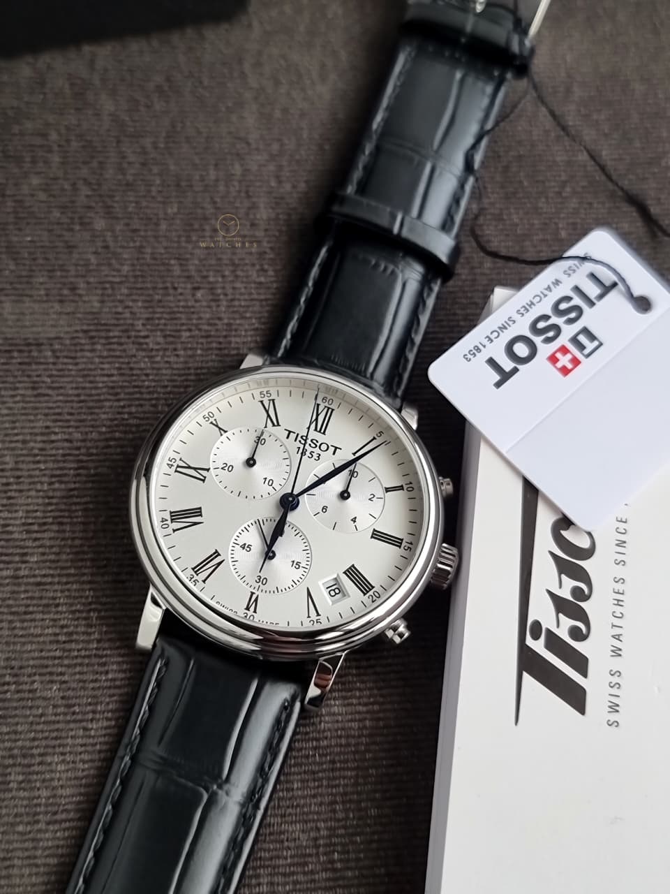 Tissot Carson Premium Chronograph 41mm Silver Dial Black Leather Strap Swiss Quartz Men's Watch – T122.417.16.033.00