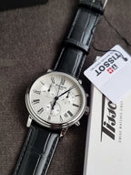 Tissot Carson Premium Chronograph 41mm Silver Dial Black Leather Strap Swiss Quartz Men's Watch – T122.417.16.033.00