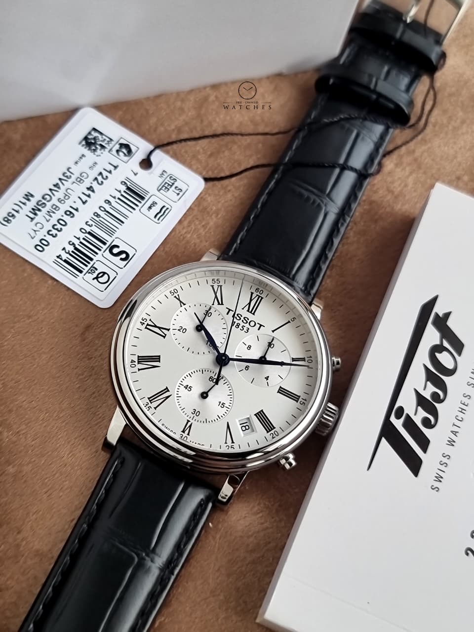 Tissot Carson Premium Chronograph 41mm Silver Dial Black Leather Strap Swiss Quartz Men's Watch – T122.417.16.033.00