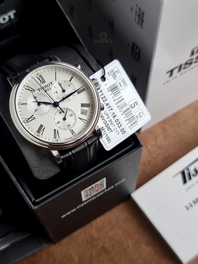 Tissot Carson Premium Chronograph 41mm Silver Dial Black Leather Strap Swiss Quartz Men's Watch – T122.417.16.033.00 Main Image