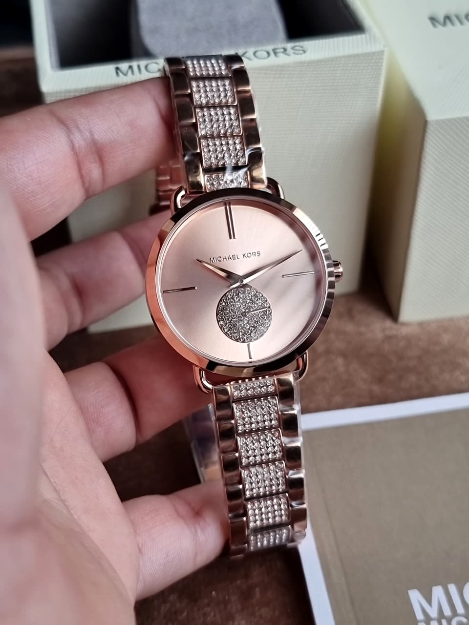 Michael Kors Mini Portia Pavé 36mm Rose Gold-Tone Stainless Steel Women's Watch – MK4598