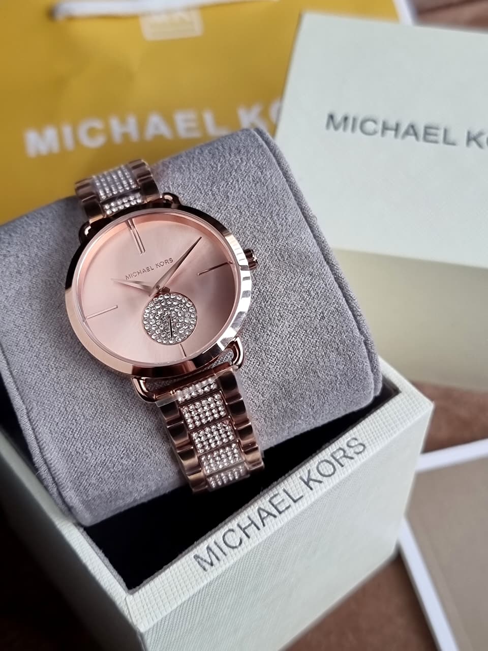 Michael Kors Mini Portia Pavé 36mm Rose Gold-Tone Stainless Steel Women's Watch – MK4598