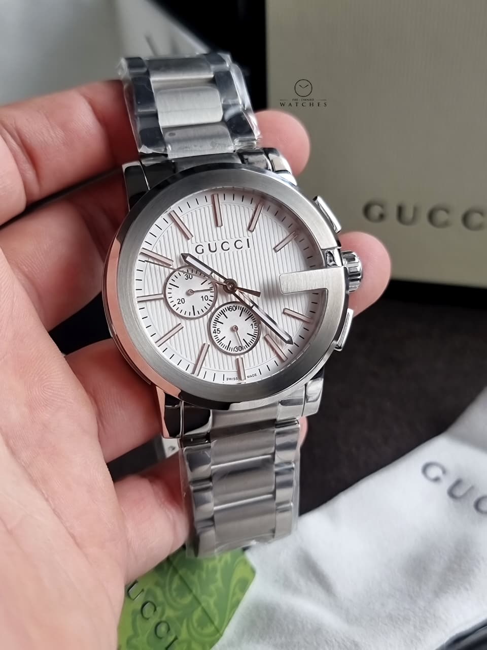 Gucci Men’s Analog Quartz Display Swiss Made Stainless Steel Silver 44mm Watch YA101201