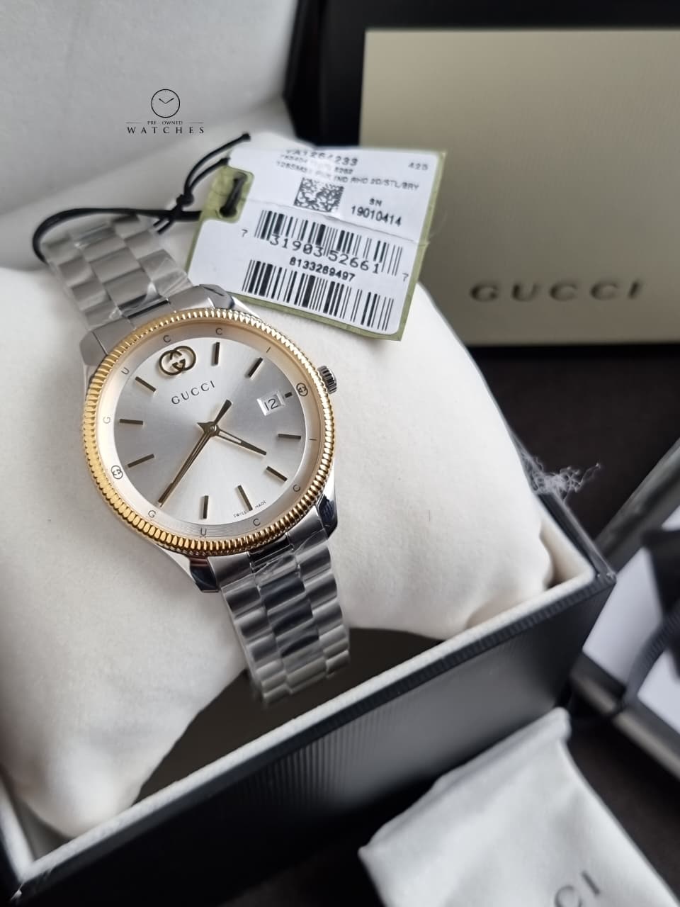 Gucci G-Timeless Pink Mother of Pearl Dial Diamond Silver Stainless Steel Swiss Quartz Watch for Ladies 29mm – YA1265062
