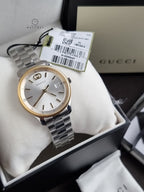 Gucci G-Timeless Pink Mother of Pearl Dial Diamond Silver Stainless Steel Swiss Quartz Watch for Ladies 29mm – YA1265062