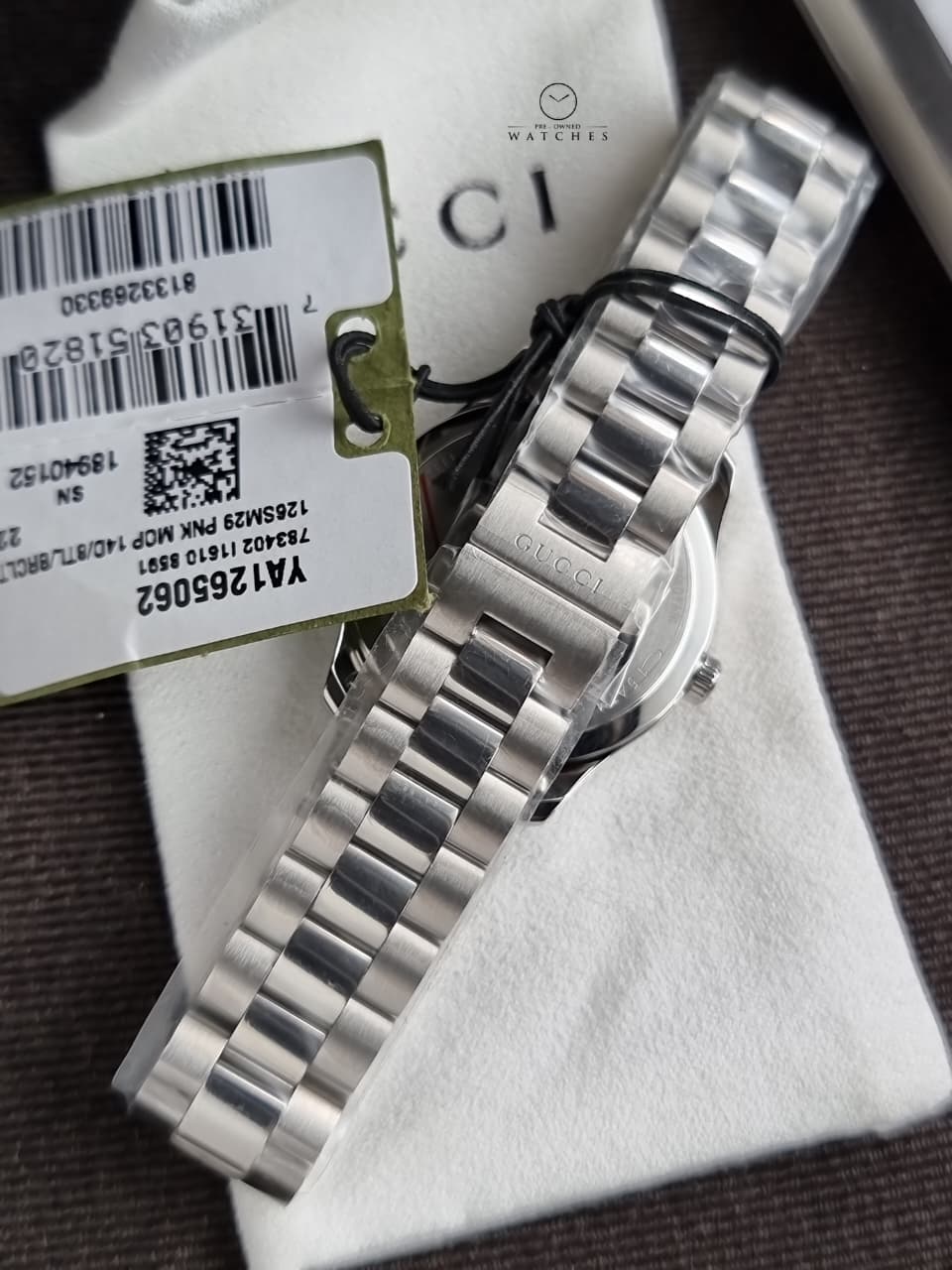 Gucci G-Timeless Pink Mother of Pearl Dial Diamond Silver Stainless Steel Swiss Quartz Watch for Ladies 29mm – YA1265062