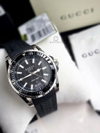 Gucci Dive Black Dial Black Rubber Strap Swiss Quartz Watch 45mm for Men – YA136204