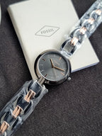 Fossil Kerrigan Gray Sunray Dial Two-Tone Gunmetal & Rose Gold Stainless Steel Quartz Watch for Ladies 32mm – BQ3947