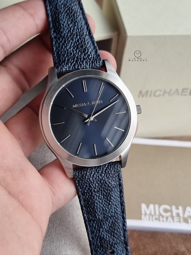 Michael Kors Slim Runway Blue Dial Blue Silicone Strap Quartz Watch 44mm for Men – MK8907 Main Image