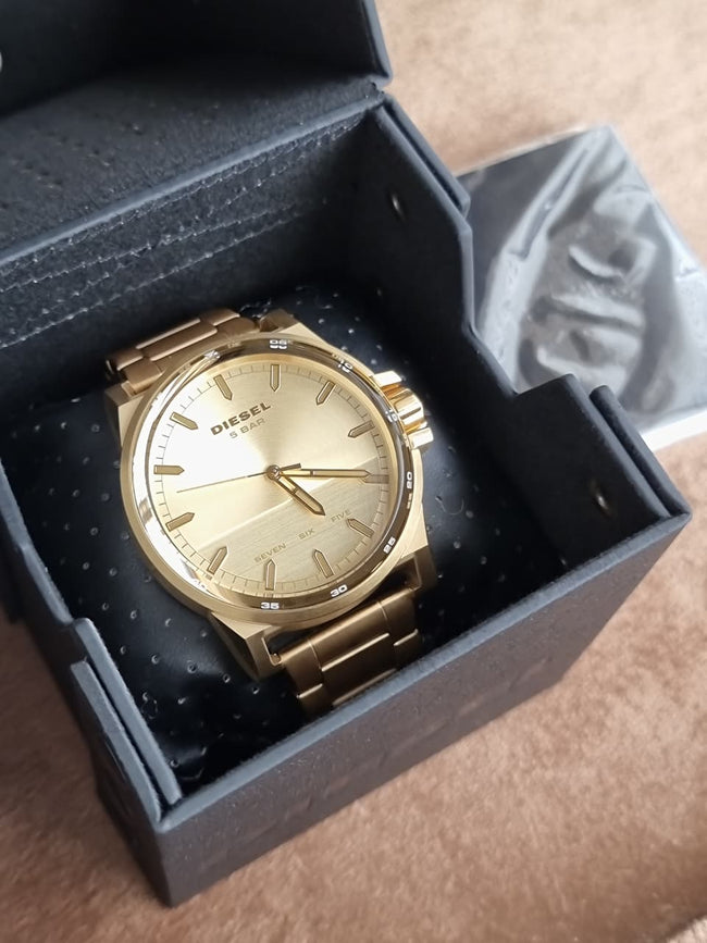 Diesel D-48 Gold Dial Gold-Tone Stainless Steel Quartz Watch 48mm for Men – DZ1912 Hover Image