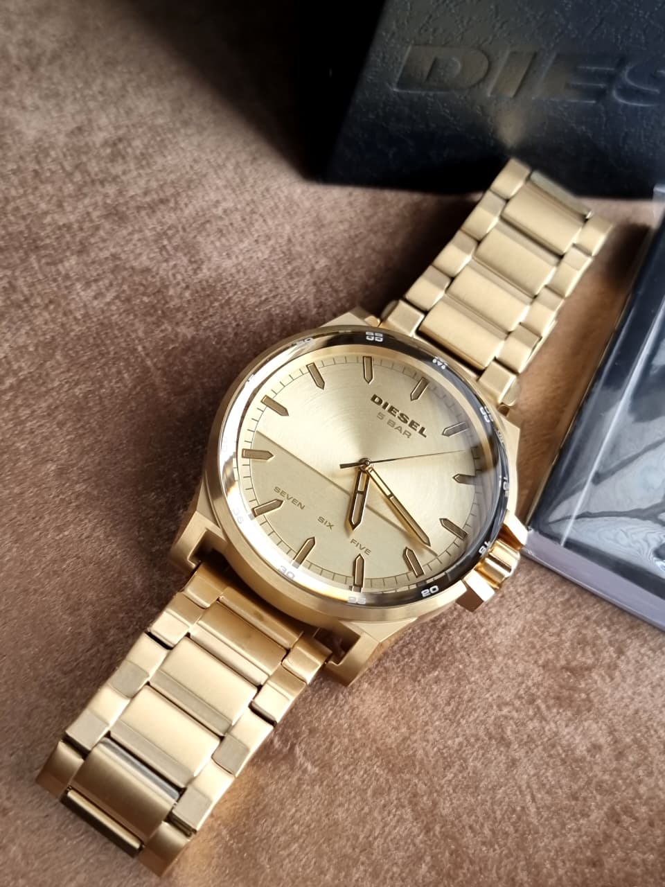 Diesel D-48 Gold Dial Gold-Tone Stainless Steel Quartz Watch 48mm for Men – DZ1912