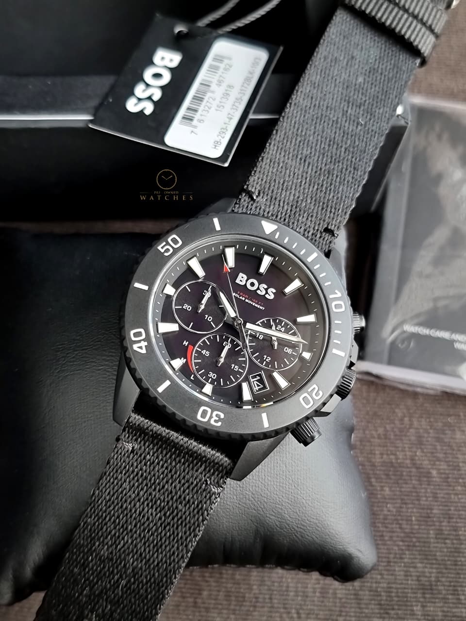 HUGO BOSS Admiral Black Dial Black Resin Strap Chronograph Quartz Watch 46mm for Men – 1513918