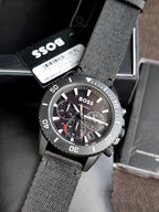 HUGO BOSS Admiral Black Dial Black Resin Strap Chronograph Quartz Watch 46mm for Men – 1513918