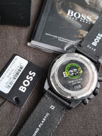HUGO BOSS Admiral Black Dial Black Resin Strap Chronograph Quartz Watch 46mm for Men – 1513918