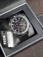HUGO BOSS Admiral Black Dial Black Resin Strap Chronograph Quartz Watch 46mm for Men – 1513918