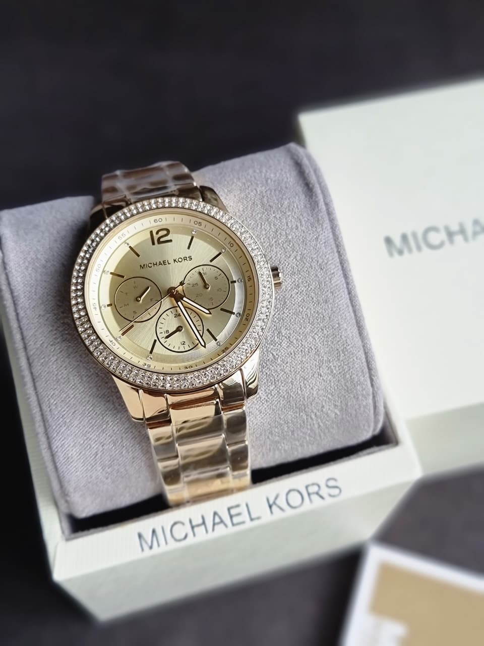 Michael Kors Tibby Gold-Tone Stainless Steel Gold Dial Multifunction Quartz Watch for Women – MK6927