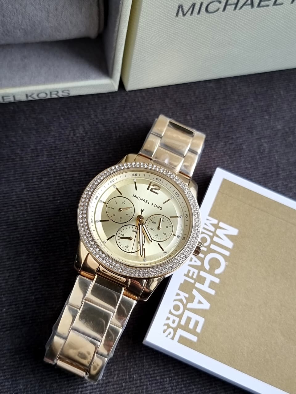 Michael Kors Tibby Gold-Tone Stainless Steel Gold Dial Multifunction Quartz Watch for Women – MK6927
