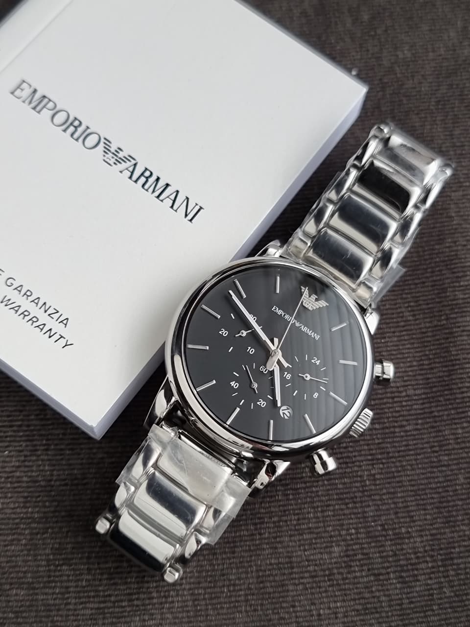 EMPORIO ARMANI Classic Black Dial Silver Stainless Steel Chronograph Watch For Gents - AR1853