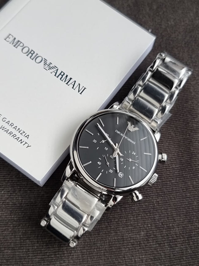 EMPORIO ARMANI Classic Black Dial Silver Stainless Steel Chronograph Watch For Gents - AR1853 Hover Image