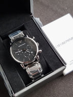 EMPORIO ARMANI Classic Black Dial Silver Stainless Steel Chronograph Watch For Gents - AR1853