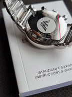 EMPORIO ARMANI Classic Black Dial Silver Stainless Steel Chronograph Watch For Gents - AR1853