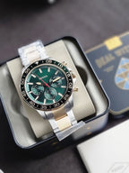 Fossil Bannon Two-Tone Stainless Steel Green Dial Chronograph Quartz Watch for Men – BQ2738