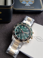Fossil Bannon Two-Tone Stainless Steel Green Dial Chronograph Quartz Watch for Men – BQ2738