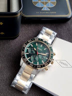 Fossil Bannon Two-Tone Stainless Steel Green Dial Chronograph Quartz Watch for Men – BQ2738