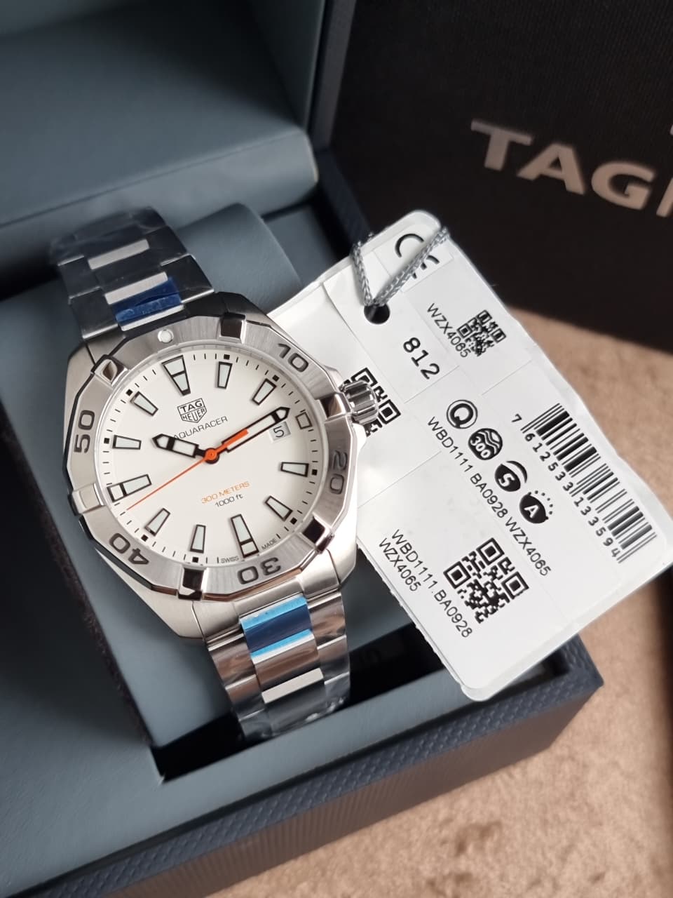 Tag Heuer Aquaracer Men’s Quartz Swiss Made Silver Stainless Steel White Dial 41mm Watch WBD1111.BA0928
