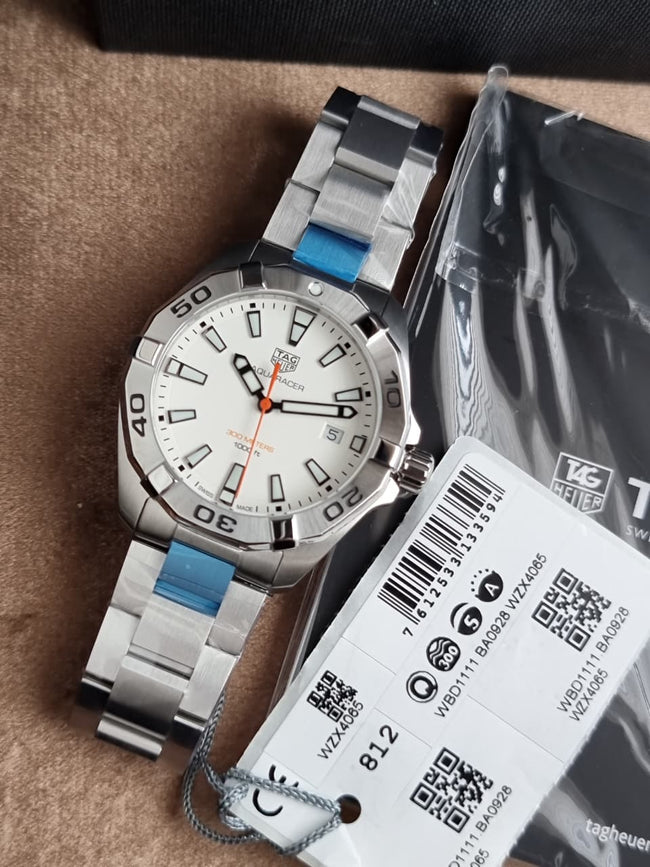 Tag Heuer Aquaracer Men’s Quartz Swiss Made Silver Stainless Steel White Dial 41mm Watch WBD1111.BA0928 Main Image