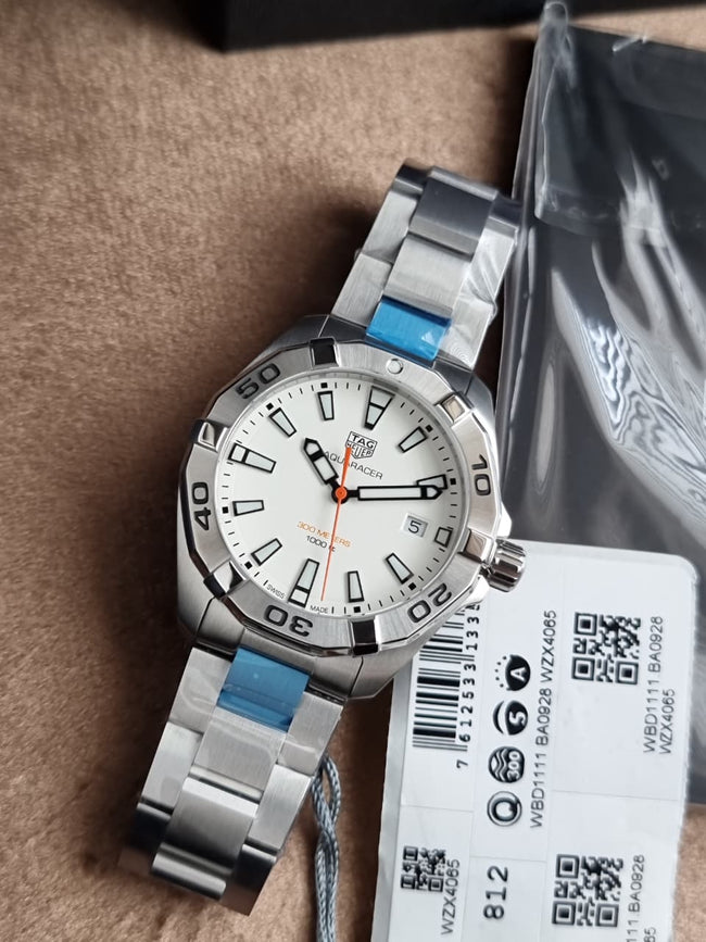 Tag Heuer Aquaracer Men’s Quartz Swiss Made Silver Stainless Steel White Dial 41mm Watch WBD1111.BA0928 Hover Image