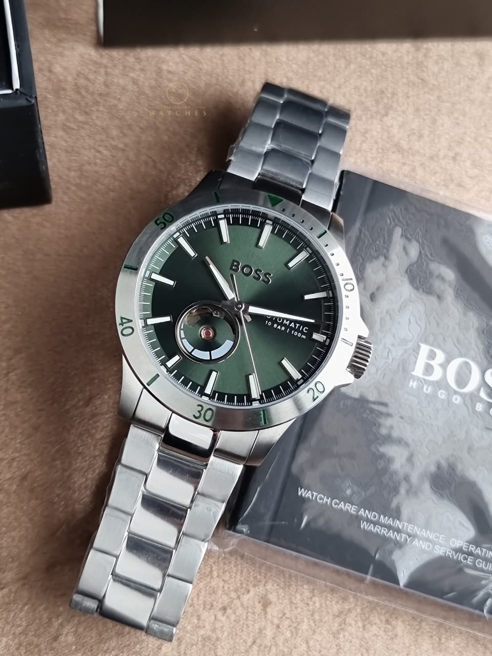 Hugo Boss Silver Stainless Steel Green Dial Automatic Watch for Men – 1514200