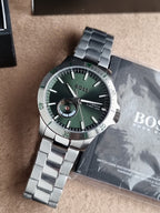 Hugo Boss Silver Stainless Steel Green Dial Automatic Watch for Men – 1514200
