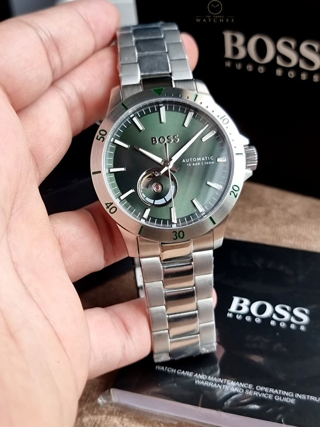 Hugo Boss Silver Stainless Steel Green Dial Automatic Watch for Men – 1514200 Main Image