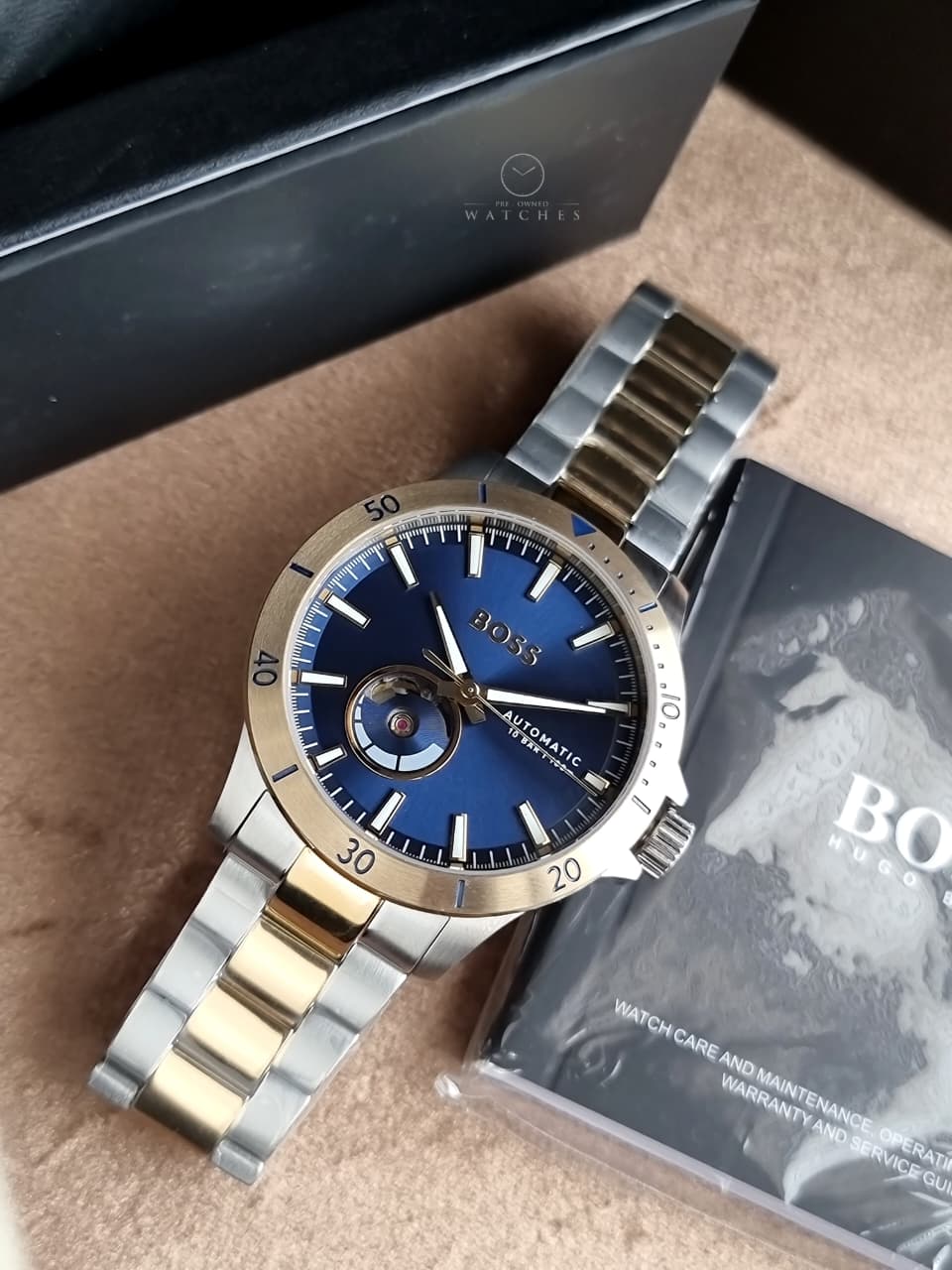 Hugo Boss Two-Tone Stainless Steel Navy Blue Dial Automatic Watch for Men – 1514201